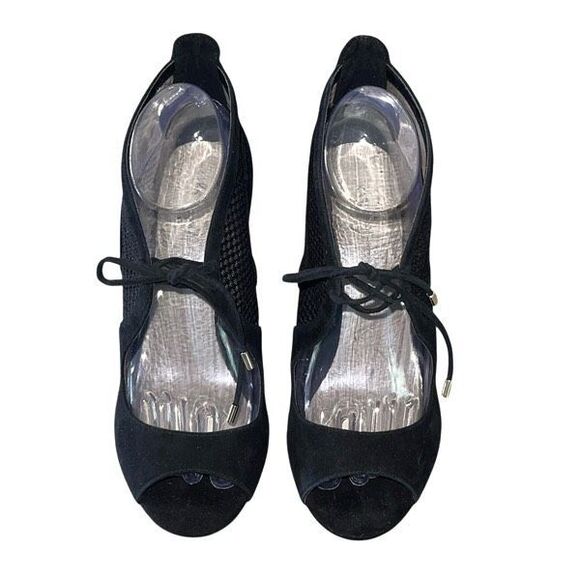 Karen Millen Womens Suede Mesh Tie Front Peep‎ Toe Stiletto Heels Black Size 40 - Picture 4 of 9
